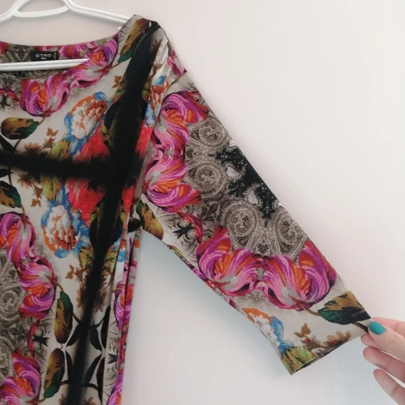 Etro Wool Blend Floral Paisley 3/4 Sleeve Dress 44IT or 8 US Luxury Art to Wear - Picture 7 of 16